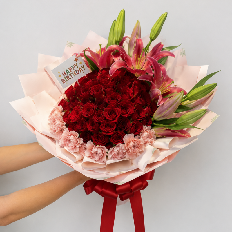 Ramo de lirios rosas y claveles