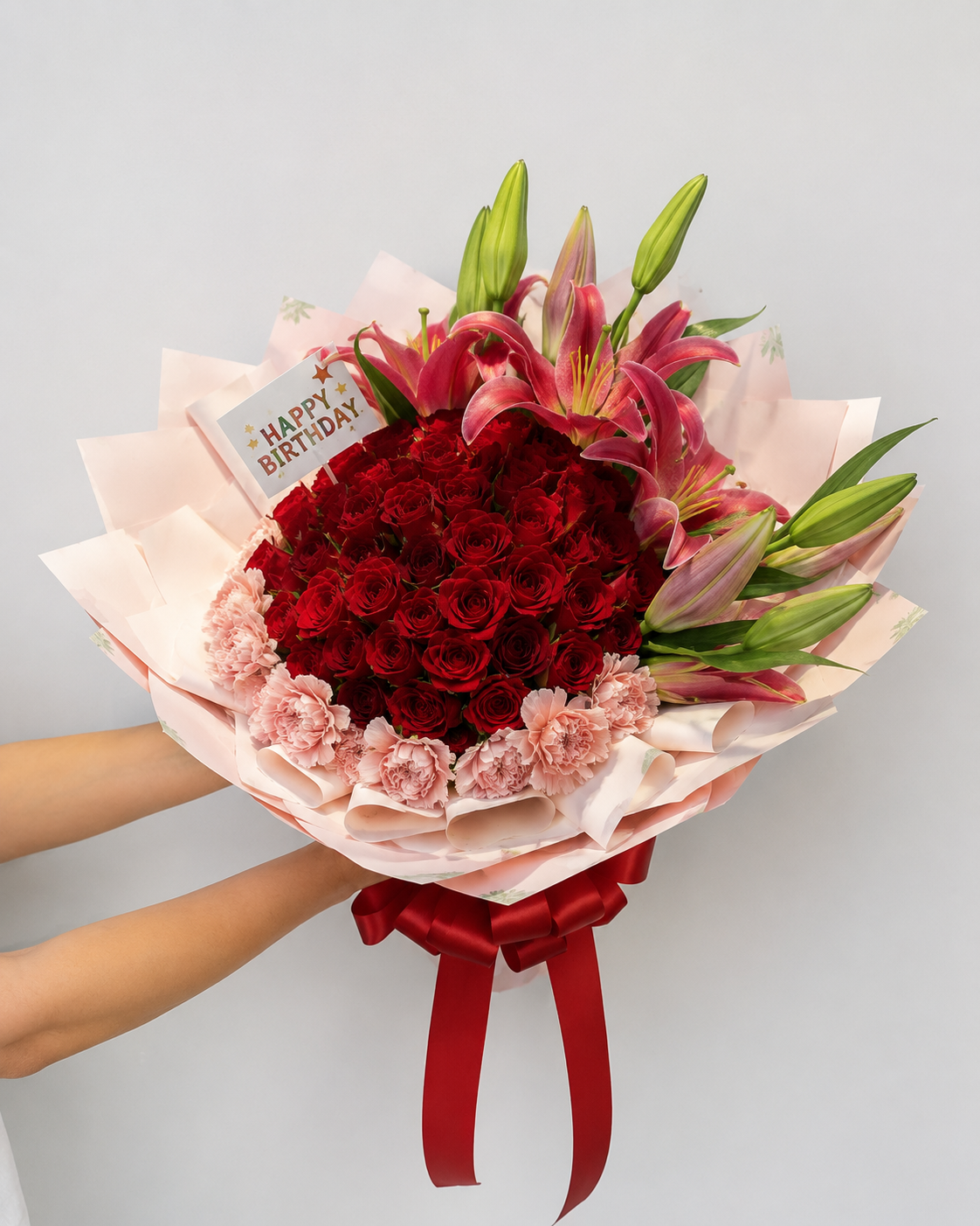 Ramo de lirios rosas y claveles